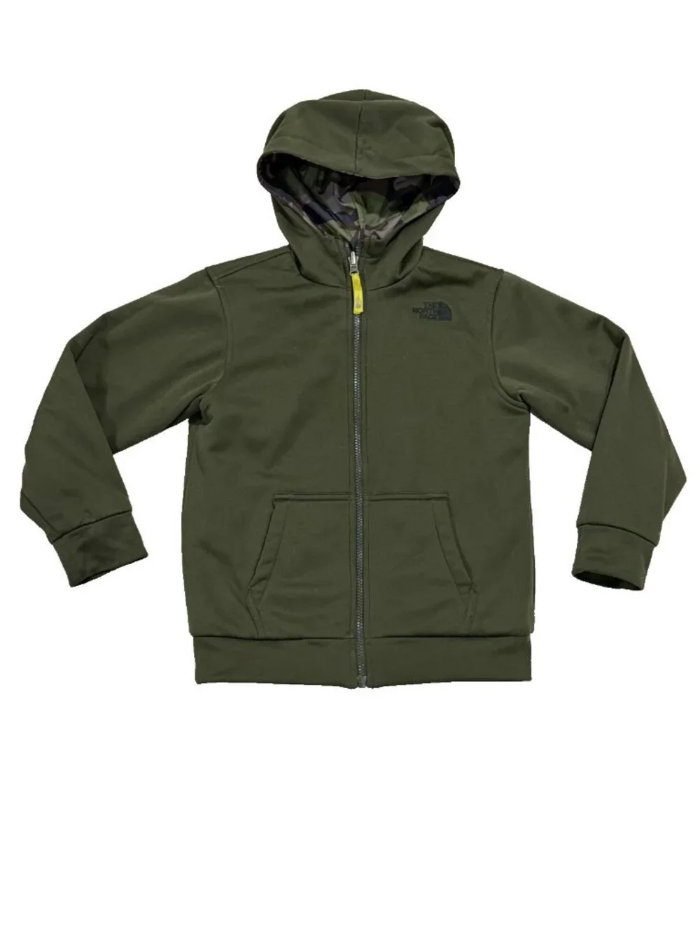The North Face Jacket Boys Green Camo Reversible Puffer Fleece Full Zip S 7/8